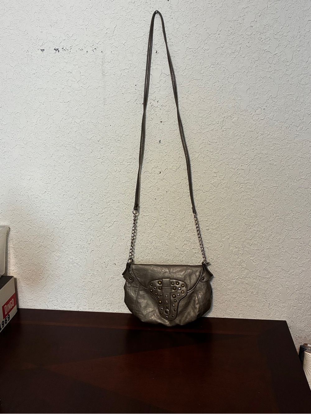 Candie's Metallic Silver Studded Crossbody Bag - Picture 4 of 6